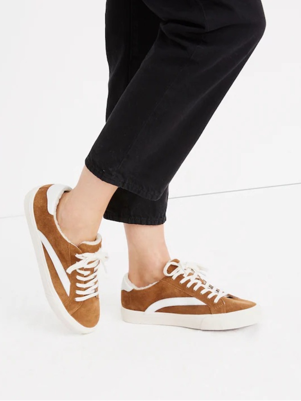 Madewell Sidewalk Low-Top Sneakers in Suede & Sherpa